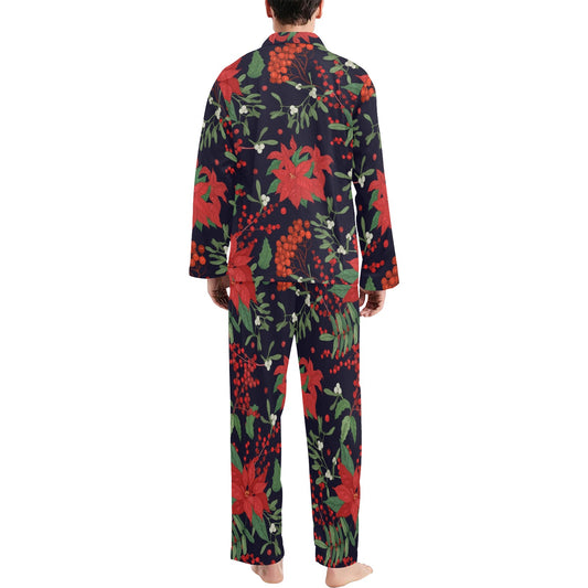 Poinsettia Pattern Print Design POT02 Men's Long Pajama Set