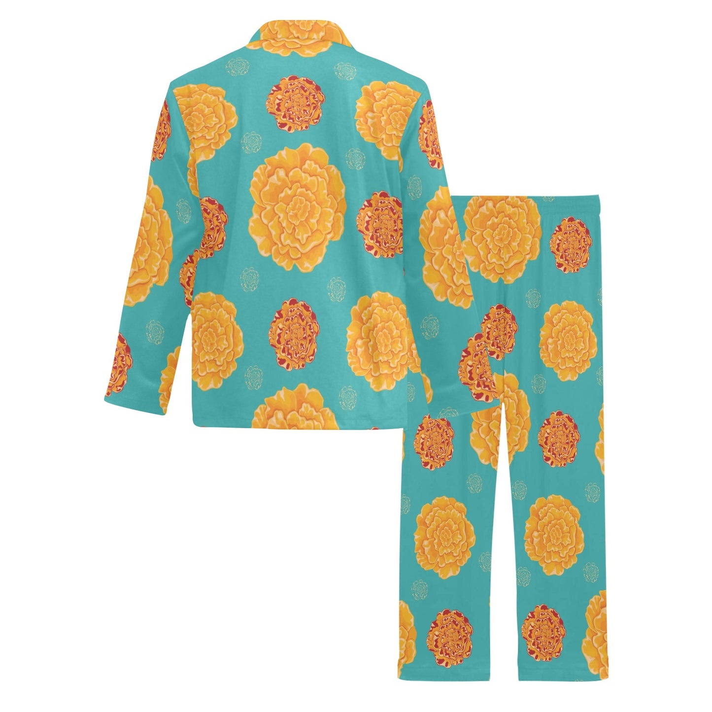 Marigold Pattern Print Design 02 Men's Long Pajama Set