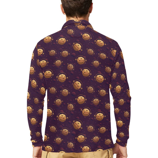 Cookie Pattern Print Design 03 Long Sleeve Polo Shirt For Men's