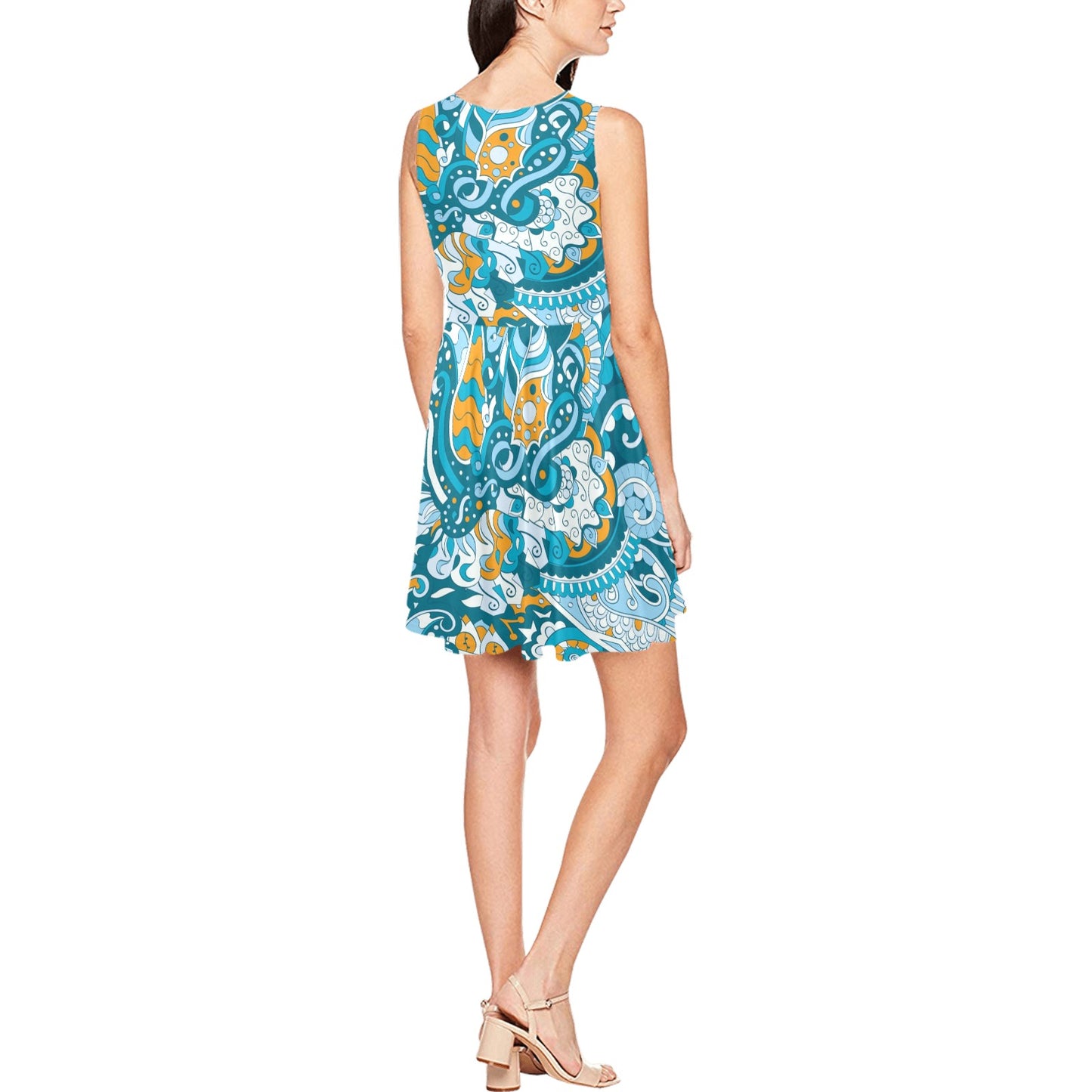 Funky Retro Pattern Print Design A03 Sleeveless Dress