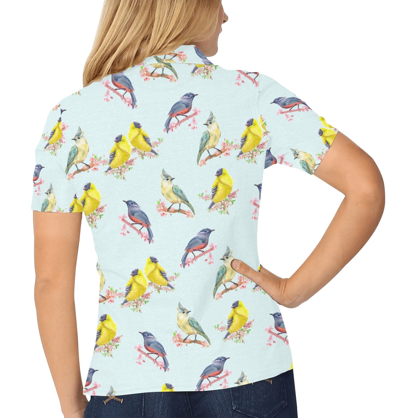 Bird Sweet Themed Print Pattern Women's Polo Shirt