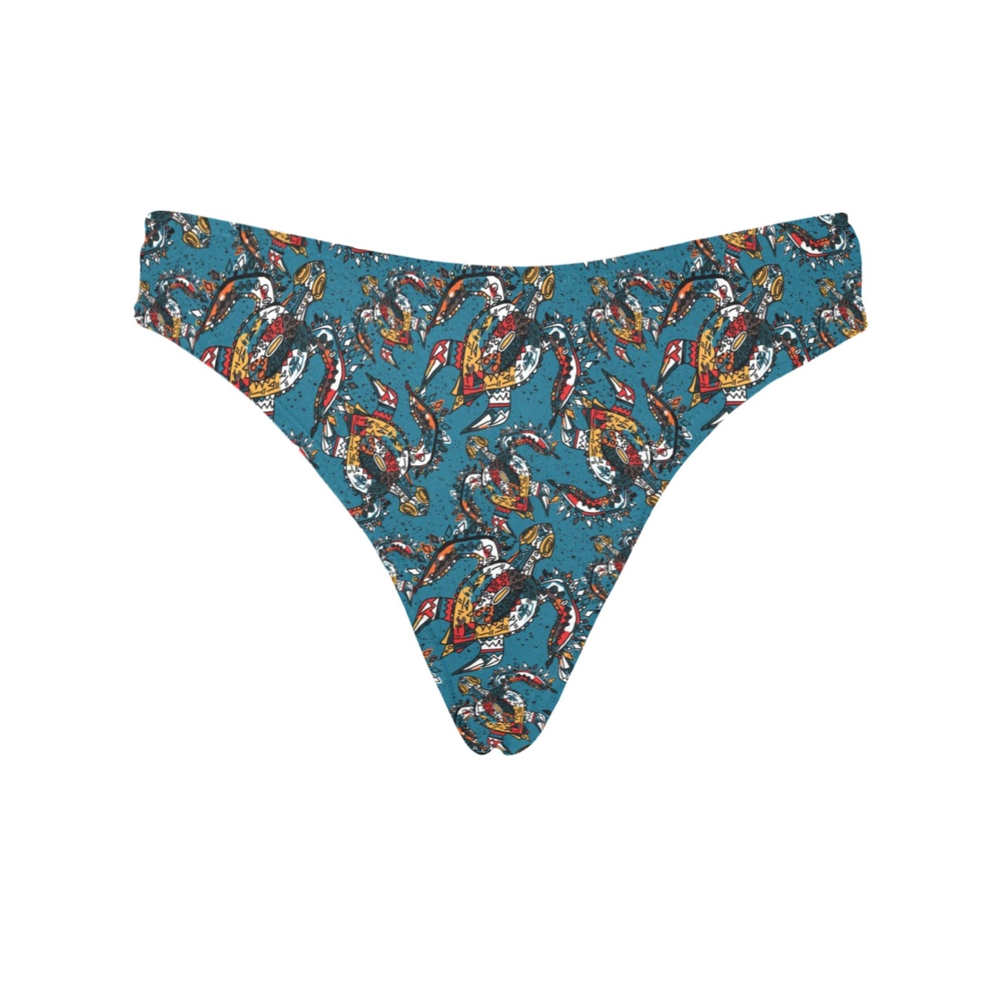 Sea Turtle Tribal Colorful Hand Drawn Women's Thongs