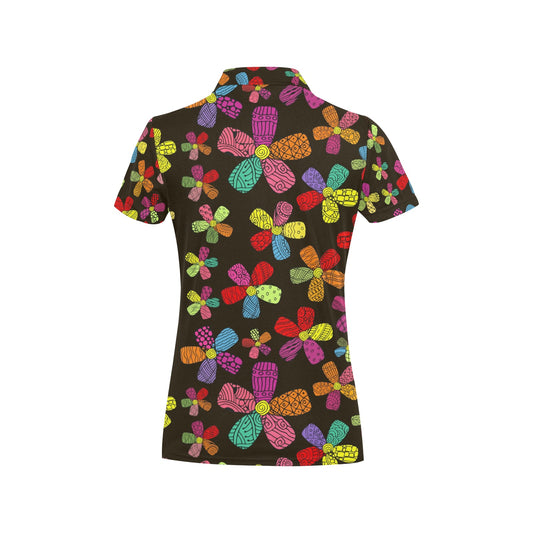 Flower Power Colorful Print Pattern Women's Polo Shirt