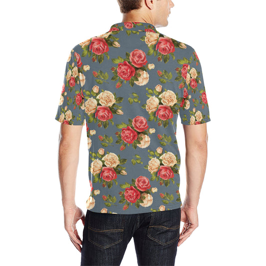 Rose Pattern Print Design RO017 Men Polo Shirt