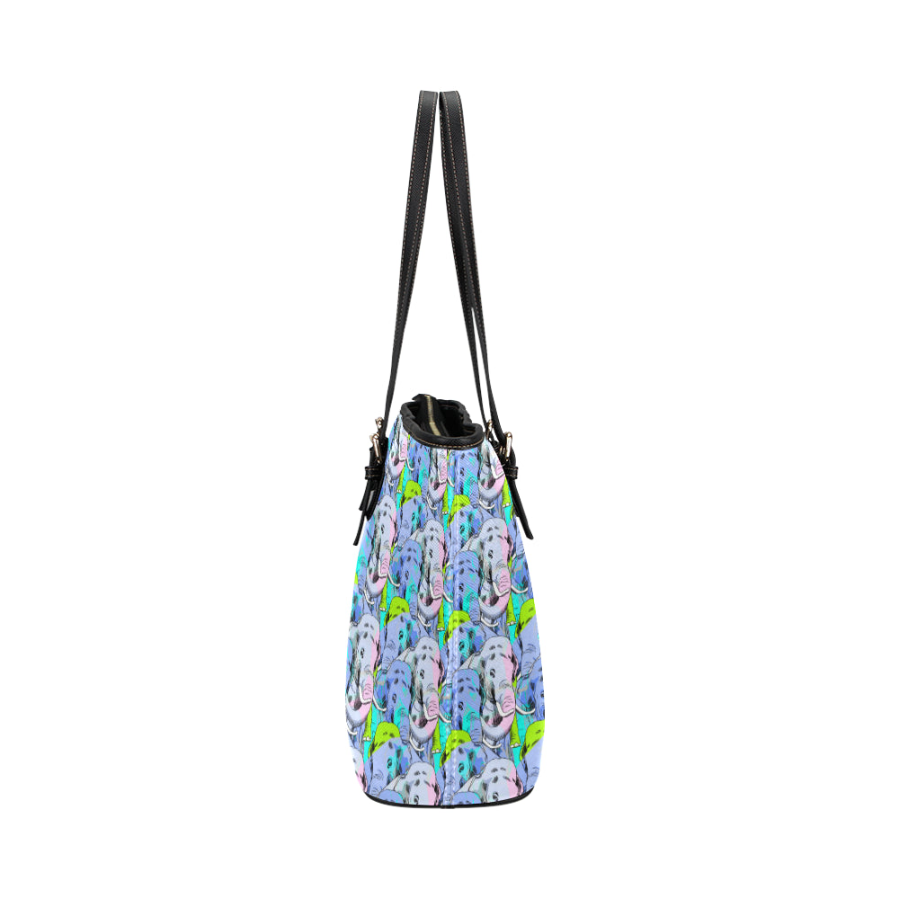 Elephant Art color Print Pattern Leather Tote Bag