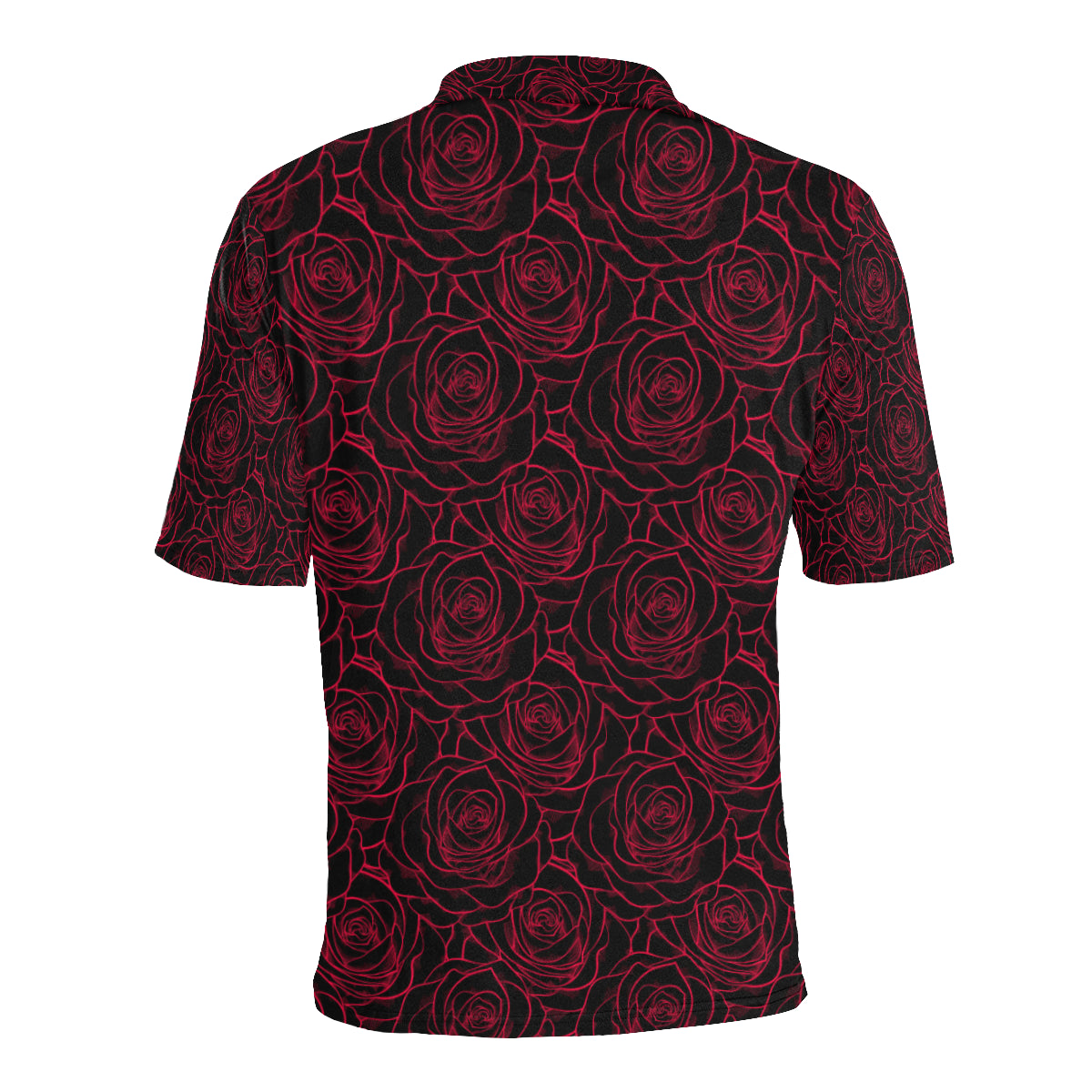 Red Rose Design Print Men Polo Shirt