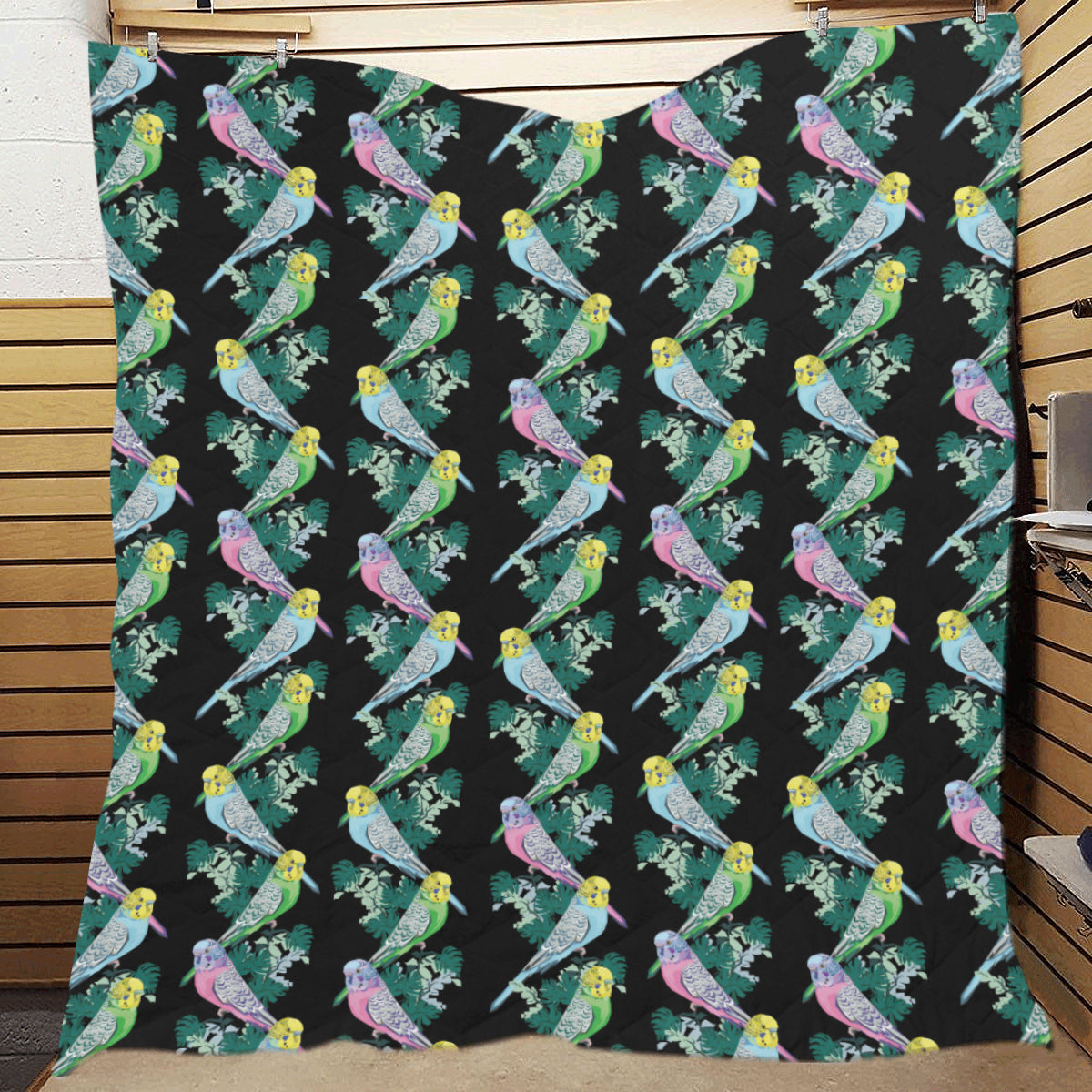 Budgerigar Pattern Print Design 03 Premium Quilt