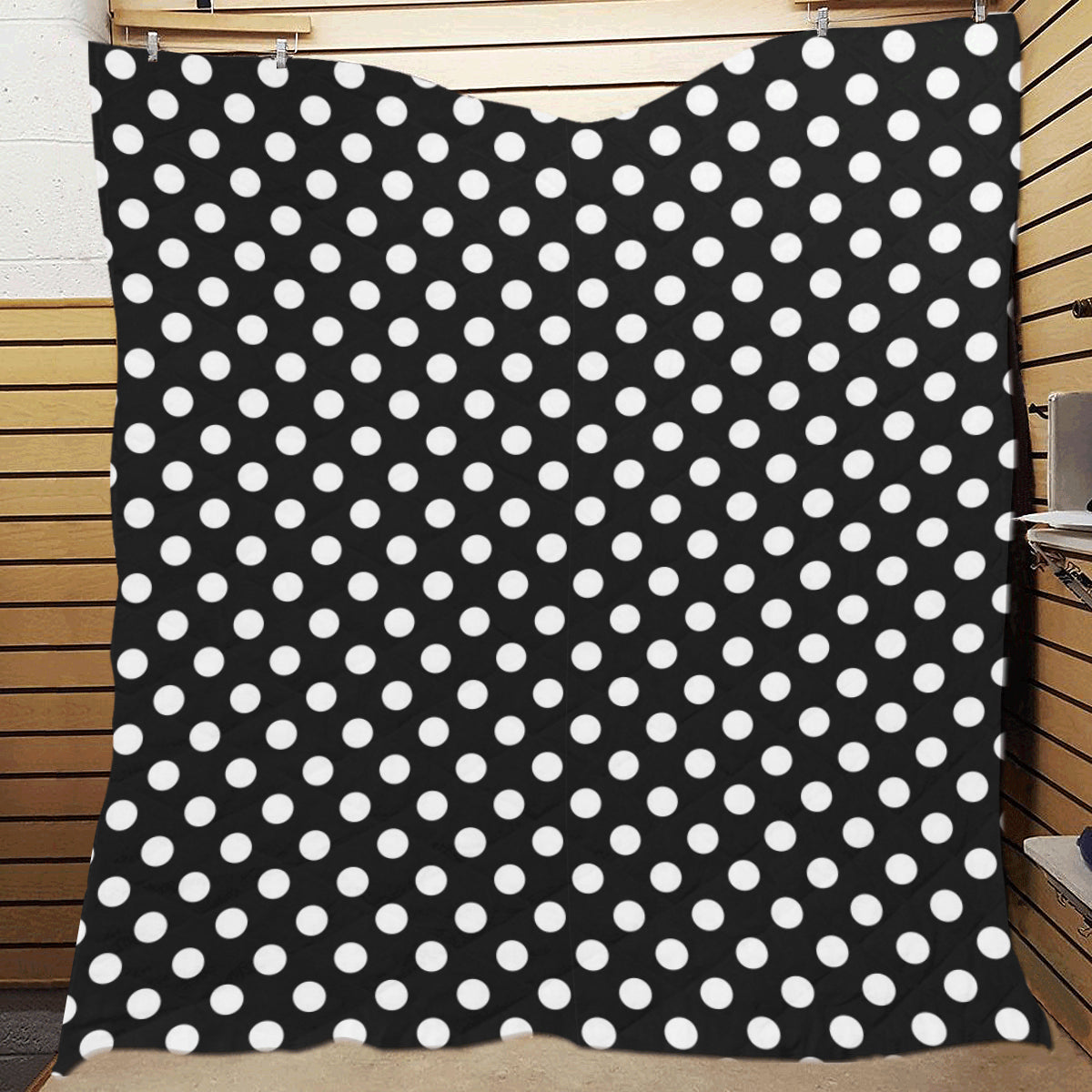 Polka Dot Black White Pattern Print Design 03 Premium Quilt