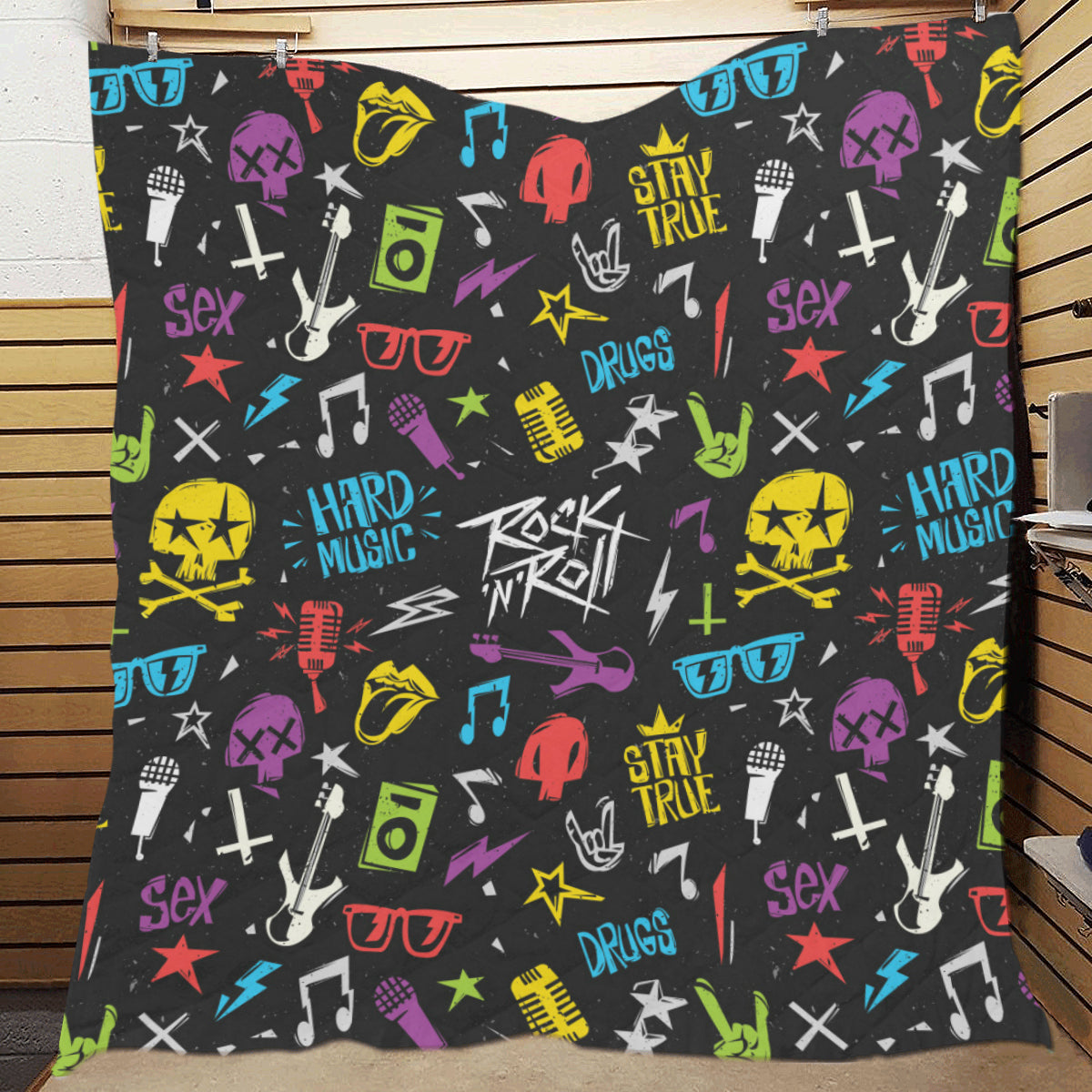 Rock and Roll Pattern Print Design A02 Premium Quilt