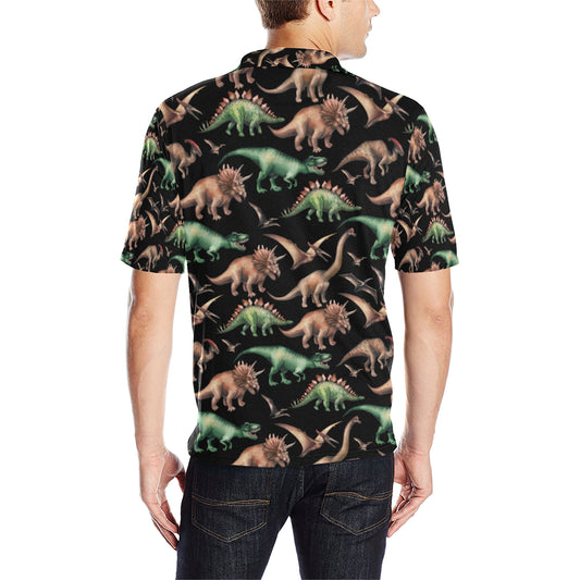Dinosaur Print Pattern Men Polo Shirt