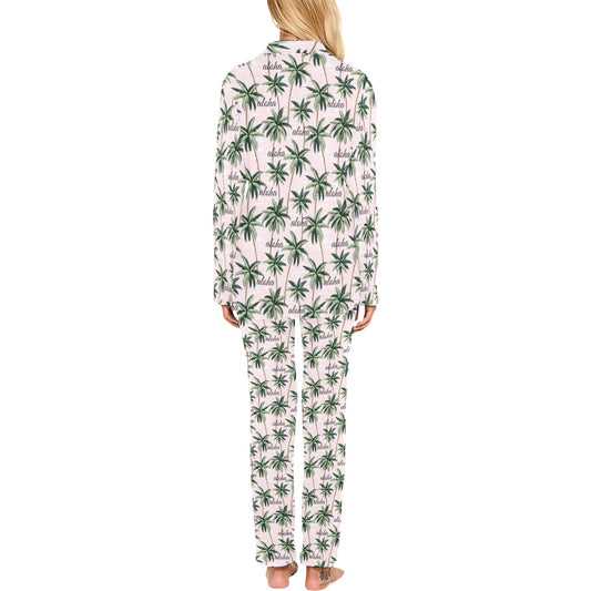 Aloha Beach Pattern Design Themed Print Women's Long Pajama Set