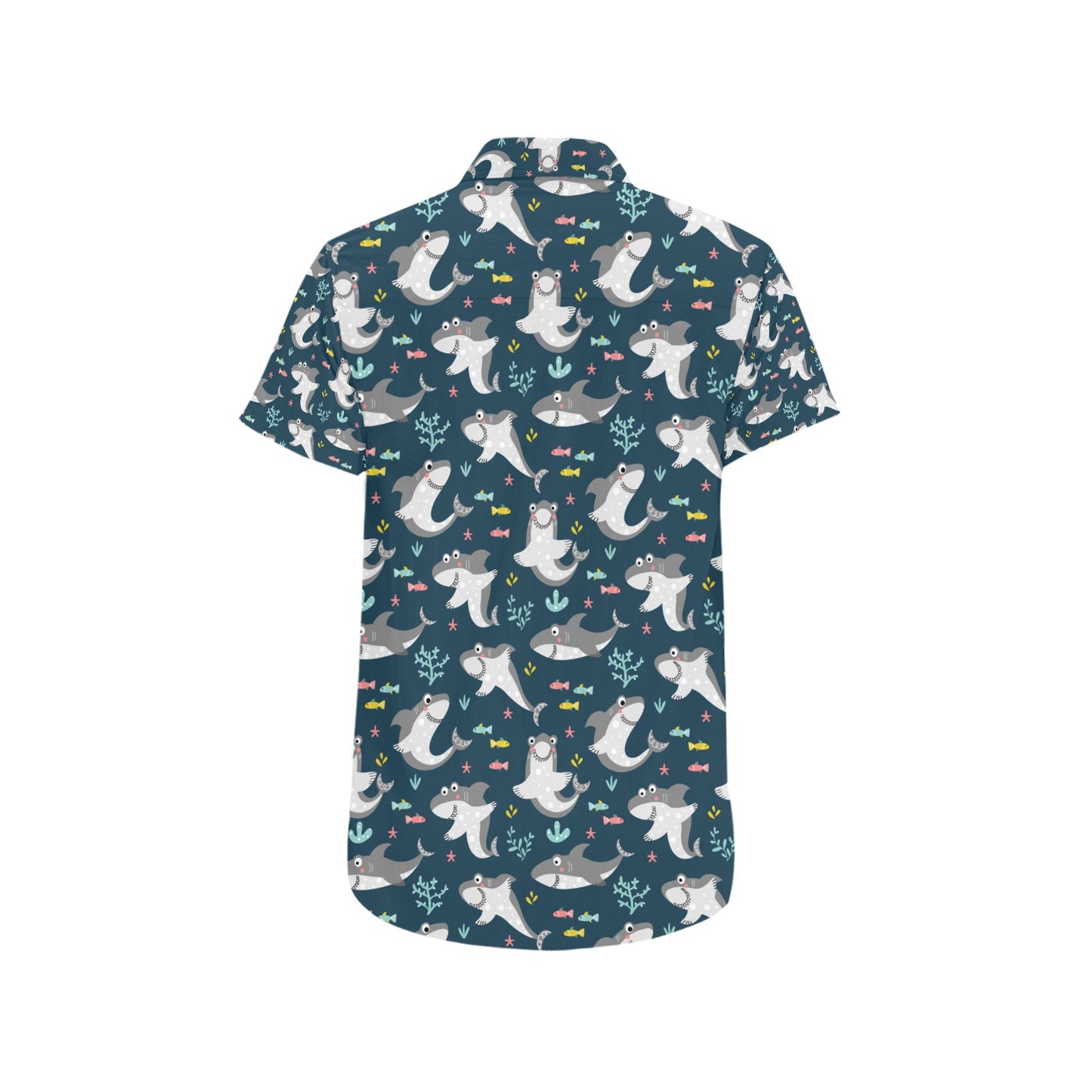 Shark Print Design LKS307 Men Short Sleeve Button Up Shirt