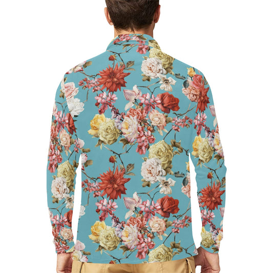 Summer Floral Pattern Print Design SF05 Long Sleeve Polo Shirt For Men's