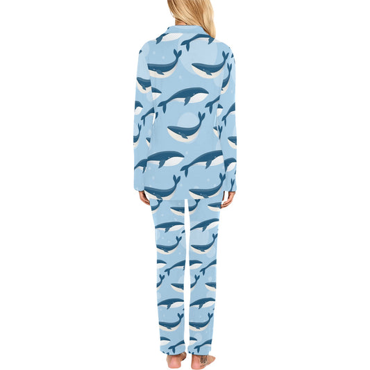 Blue Whale Pattern Print Design 02 Women's Long Pajama Set