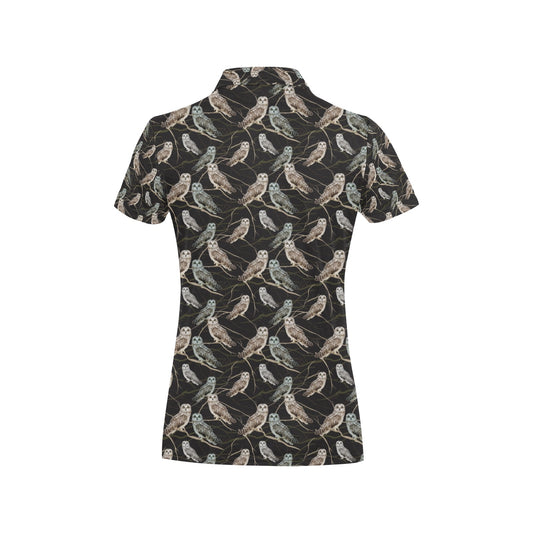 Owl Branch Themed Design Print Women's Polo Shirt