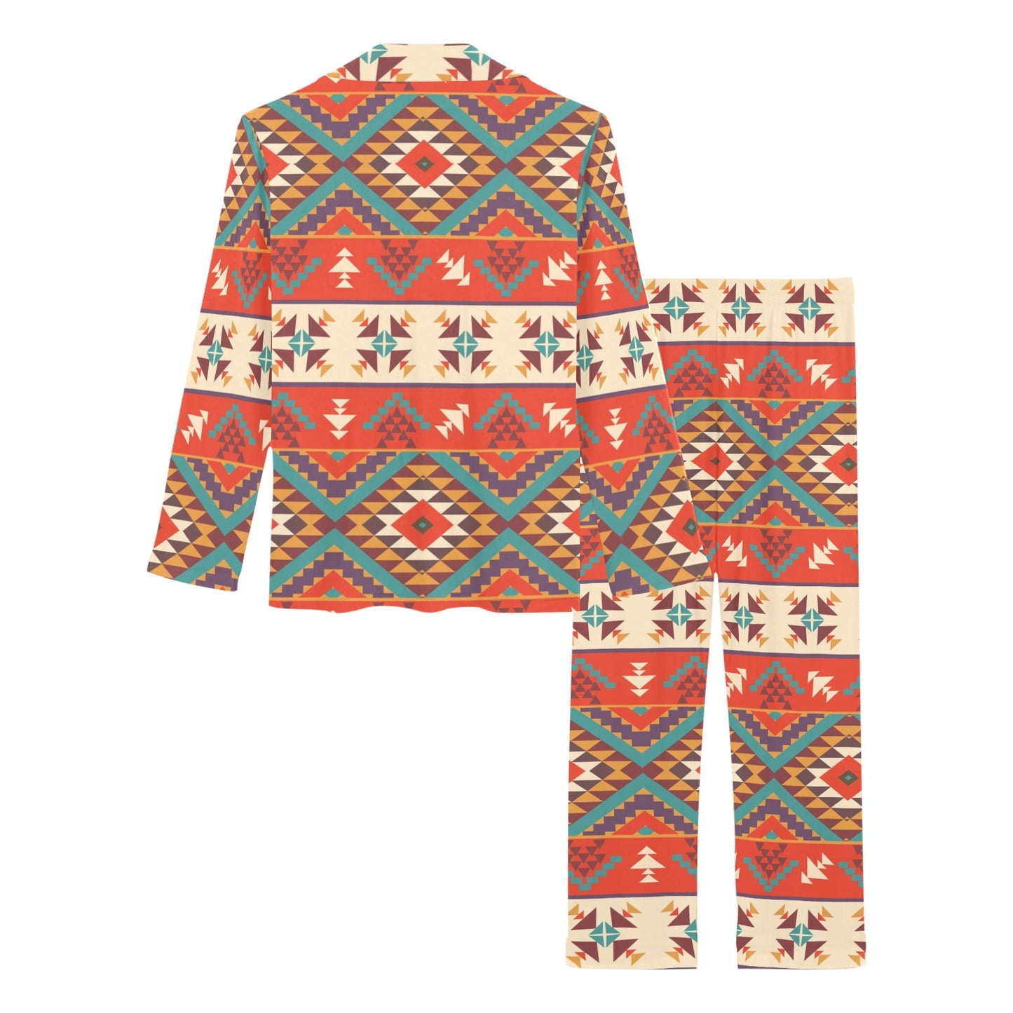 Aztec Red Print Pattern Women's Long Pajama Set