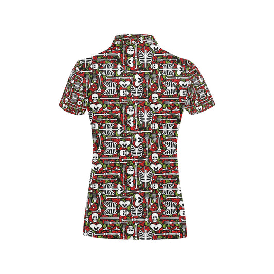 Skeleton Pattern Print Women's Polo Shirt