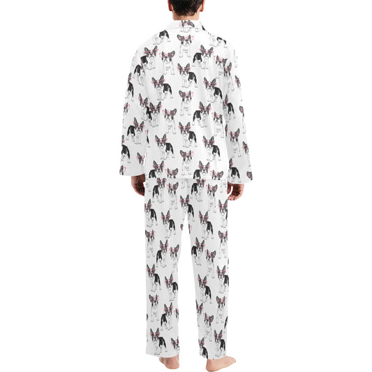 Boston Terrier Pattern Print Design 03 Men's Long Pajama Set