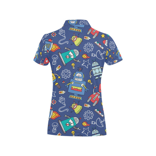 Robot Pattern Print Design A03 Women's Polo Shirt