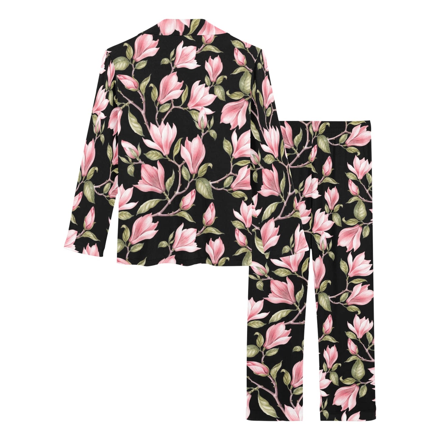 Magnolia Pattern Print Design MAG03 Women's Long Pajama Set