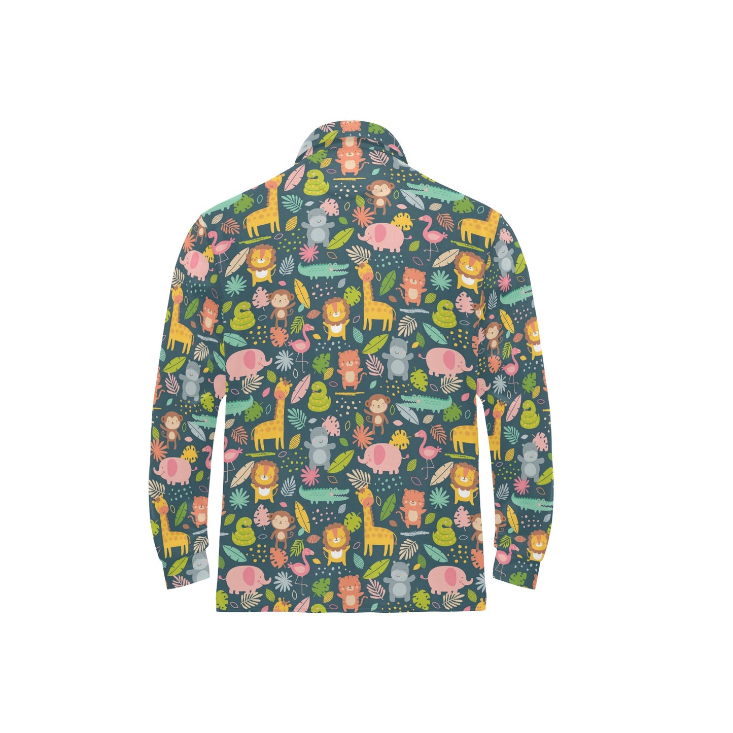 Safari Animal Cartoon Print Design LKS305 Long Sleeve Polo Shirt For Men's