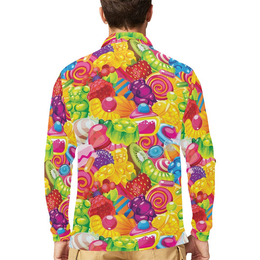 Candy Pattern Print Design CA01 Long Sleeve Polo Shirt For Men's