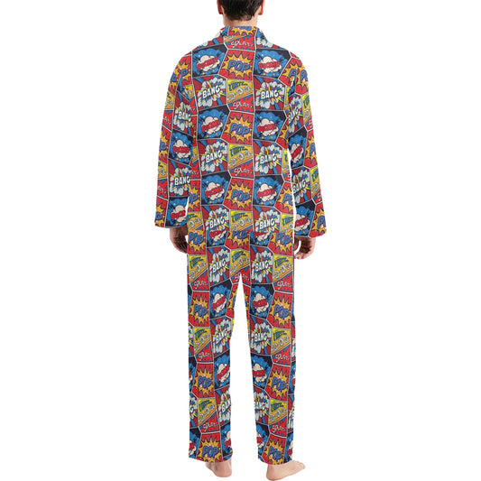 Comic Book Pattern Print Design 03 Men's Long Pajama Set