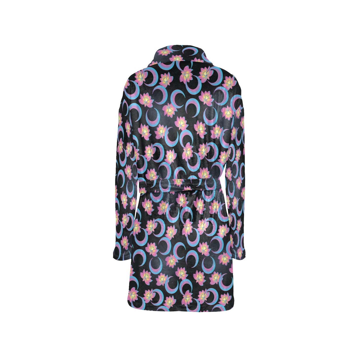 Lotus with Moon Pink Print Themed Women's Fleece Robe
