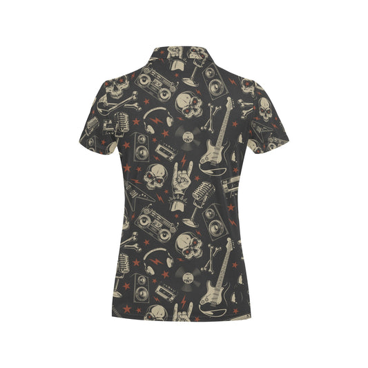 Rock and Roll Skull Pattern Print Design A03 Women's Polo Shirt