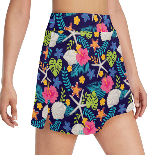 Beach Seashell Floral Theme 17" Golf & Pickleball Skort with Pockets