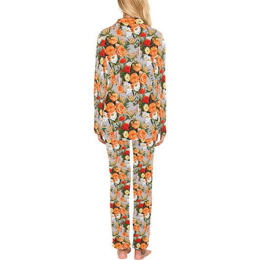 Lisianthus Pattern Print Design LT04 Women's Long Pajama Set
