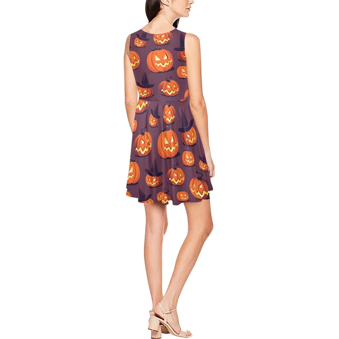Halloween Pumpkin Pattern Print Design 03 Sleeveless Dress