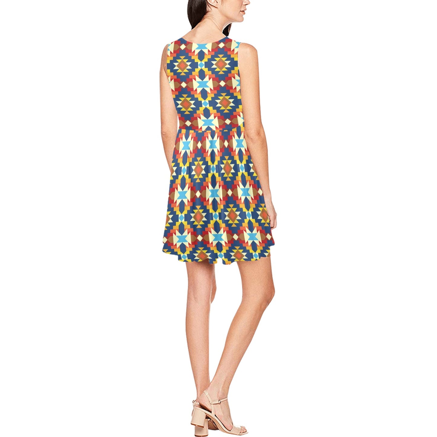 Aztec Pattern Print Design 01 Sleeveless Dress