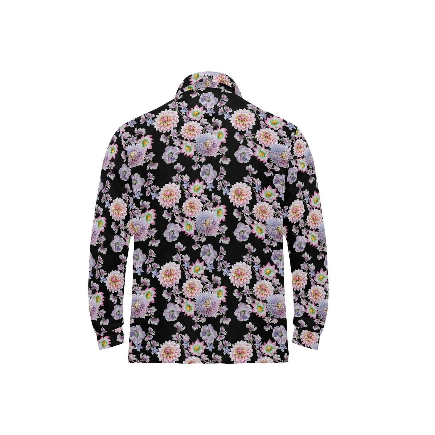 Dahlia Pattern Print Design DH012 Long Sleeve Polo Shirt For Men's