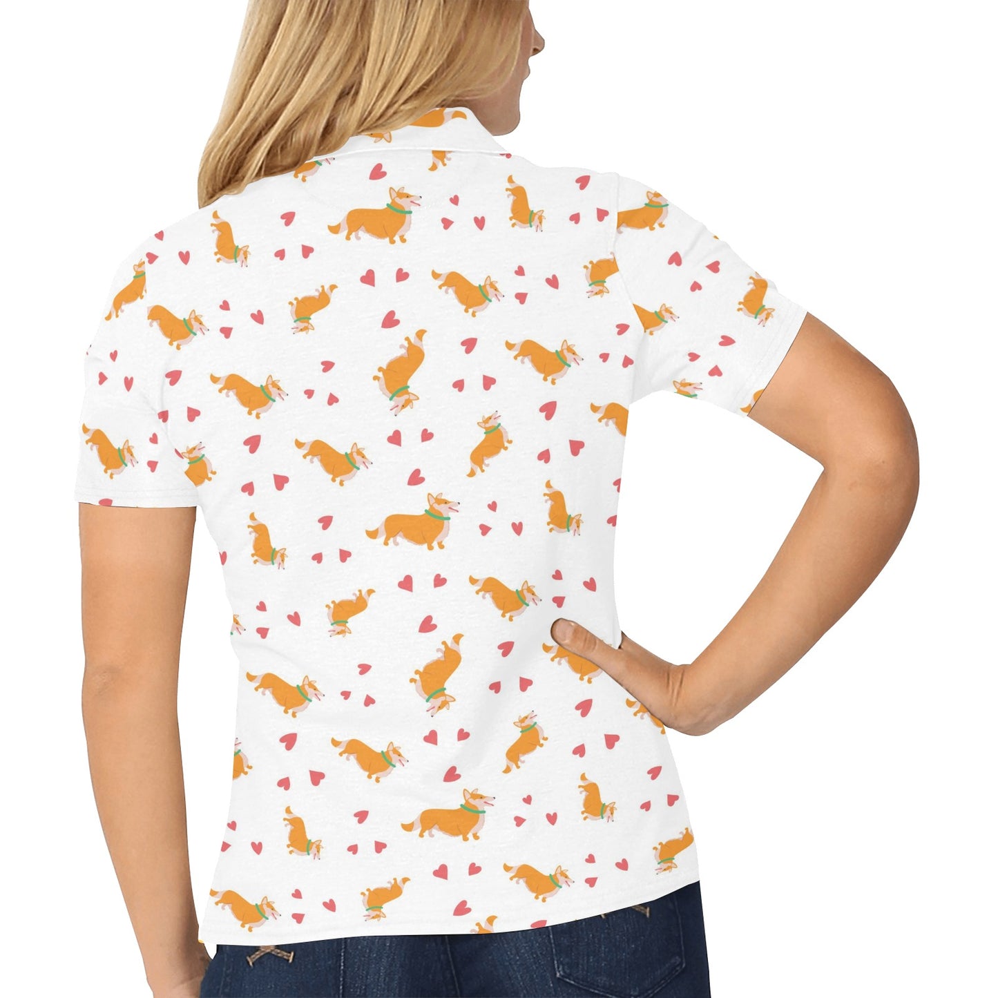 Cardigan Welsh Corgis Pattern Print Design 04 Women's Polo Shirt