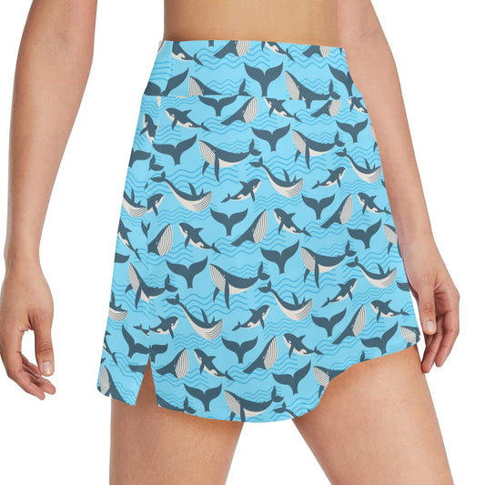 Whale Pattern Design Themed Print 17" Golf & Pickleball Skort with Pockets