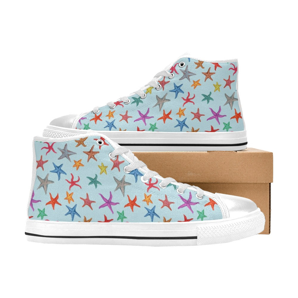 Starfish Print Design LKS402 Men's High Top Canvas Shoes