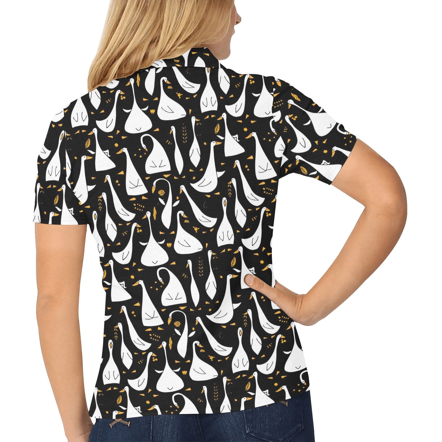 Goose Print Design LKS401 Women's Polo Shirt