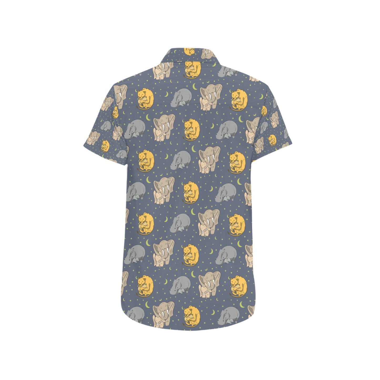 Safari Elephant Lion Print Design LKS303 Men Short Sleeve Button Up Shirt