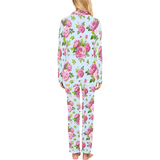 Rose Pink Pattern Print Design RO08 Women's Long Pajama Set