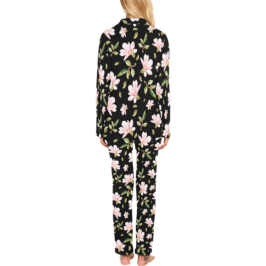 Magnolia Pattern Print Design MAG01 Women's Long Pajama Set