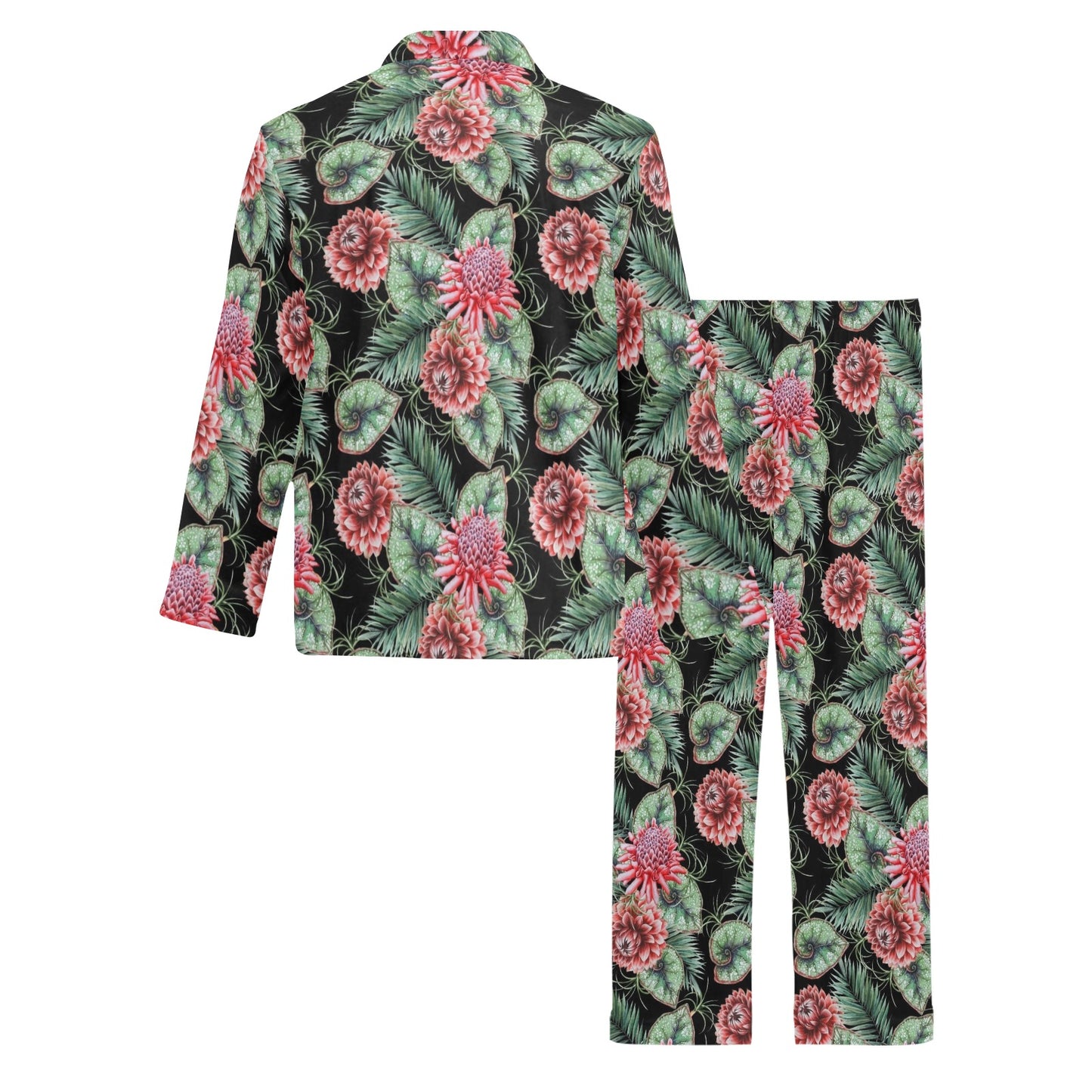 Dahlia Pattern Print Design DH06 Men's Long Pajama Set
