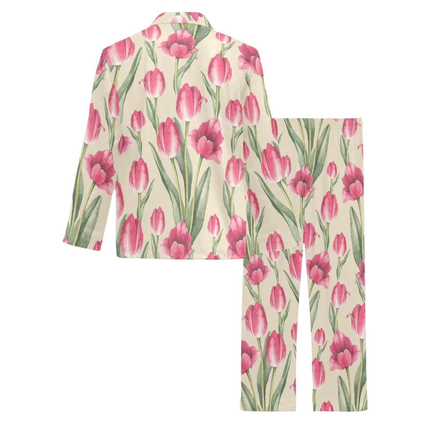 Tulip Pink Pattern Print Design TP06 Men's Long Pajama Set