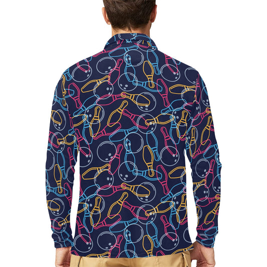 Bowling Pattern Print Design 07 Long Sleeve Polo Shirt For Men's
