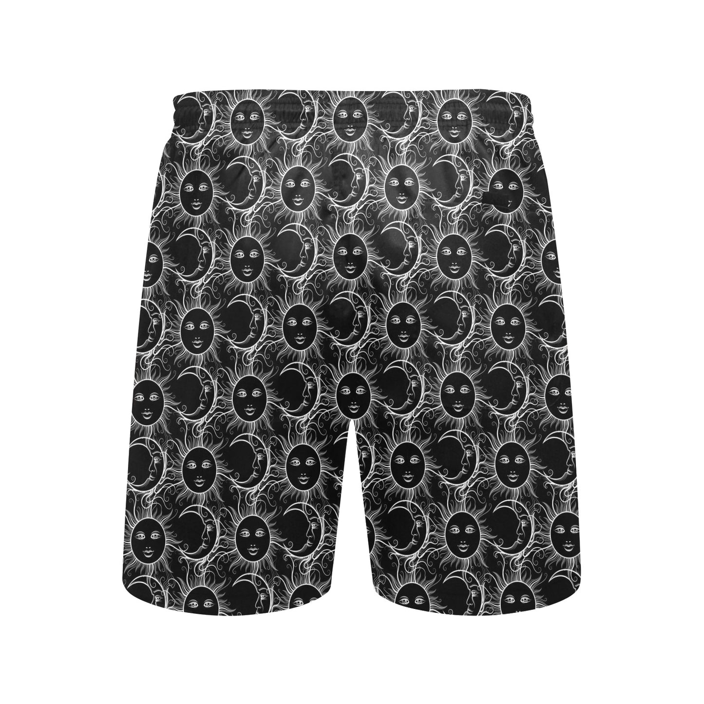Sun Moon White Design Themed Print Men's Swim Trunks Beach Shorts