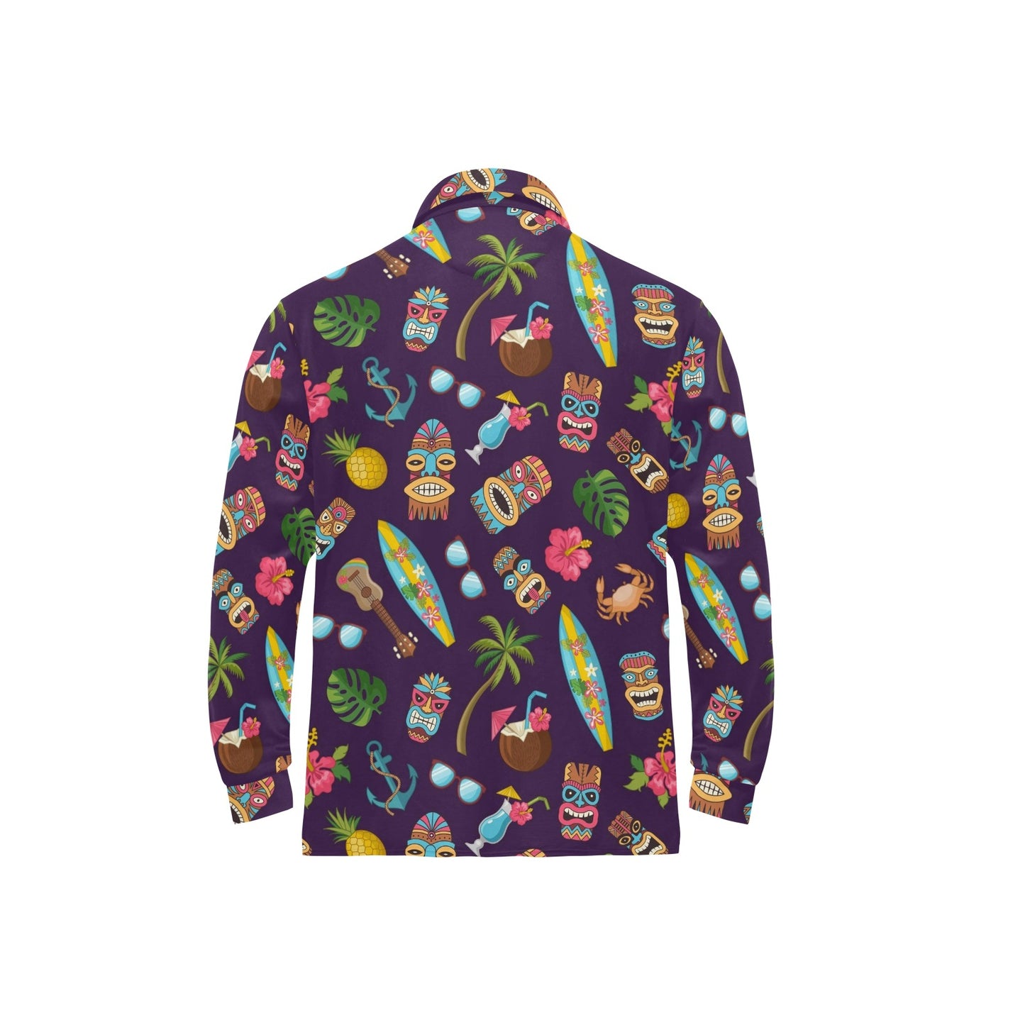 Hawaiian Themed Pattern Print Design H024 Long Sleeve Polo Shirt For Men's