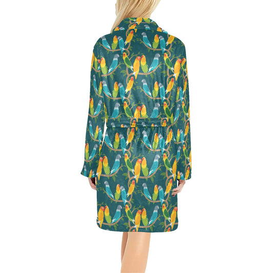 Lovebird Pattern Print Design 02 Women's Fleece Robe