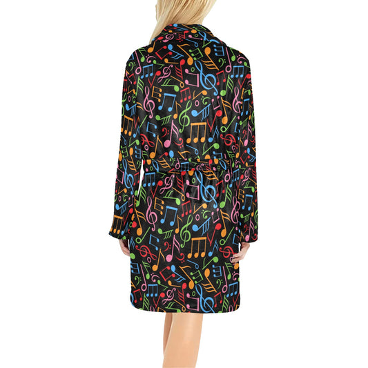 Music Note Colorful Themed Print Women's Fleece Robe