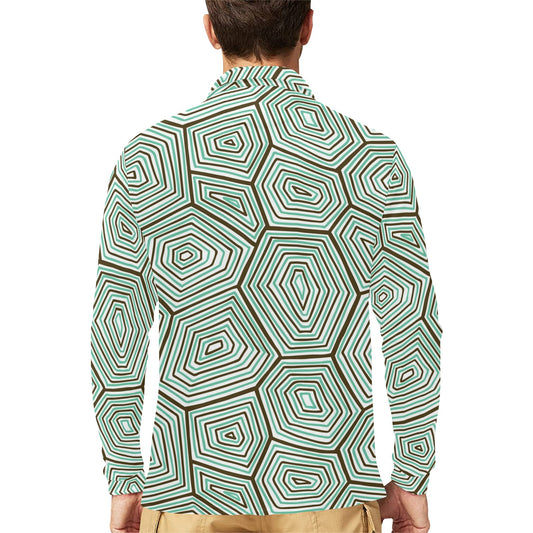 Sea Turtle Skin Print Long Sleeve Polo Shirt For Men's