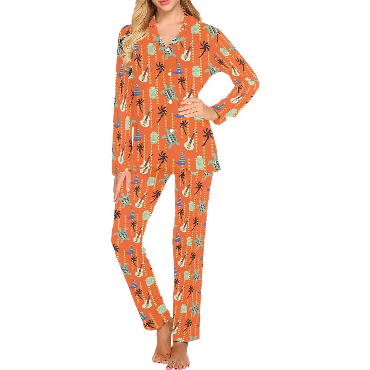 Ukulele Print Design LKS402 Women's Long Pajama Set